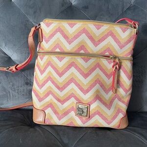 Dooney & Bourke Pink and Tan Chevron Crossbody Bag